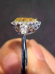 1pc Fashionable Cubic Zirconia Ring, Women's Wedding Engagement Party Jewelry, Valentine's Day Gift - Yellow - View 5
