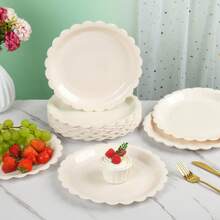 10pcs/20pcs/40pcs/Set, Beige Scalloped 9 Inch &7 Inch Paper Plates ,Beige Scalloped Plates Wedding Bridal Shower Food Gift Gender Reveal Newborn Shower Birthday Event Party Disposable Dinner Plates Dessert Plates
