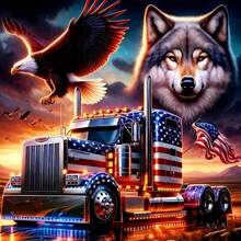 Komplett runder Diamant-Malerei Bausatz "Der Wolf und der große Lkw", 5D DIY Kunsthandwerk Set geeignet für Anfänger, Wanddekoration für Zuhause