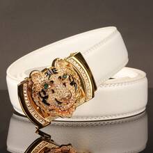 1 条宽度 3.5 厘米白色休闲腰带，配虎头扣，彩色表带，自动扣，适合日常佩戴