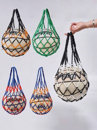 1pc Basketball Net Bag, Thick Woven Net Bag, Large Capacity Soccer Net Bag, Durable Nylon Training Net Bag - Mixed Color Ball Kicking Net With Rope For Practice And Exercise