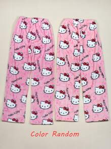 Sanrio Calça de Pijama de Flanela Confortável Hello Kitty Sanrio - Roupa de Dormir Rosa, Calça Casual para Casa, Calça de Flanela para Outono/Inverno, Adequada para Casais ou Amigos, Férias