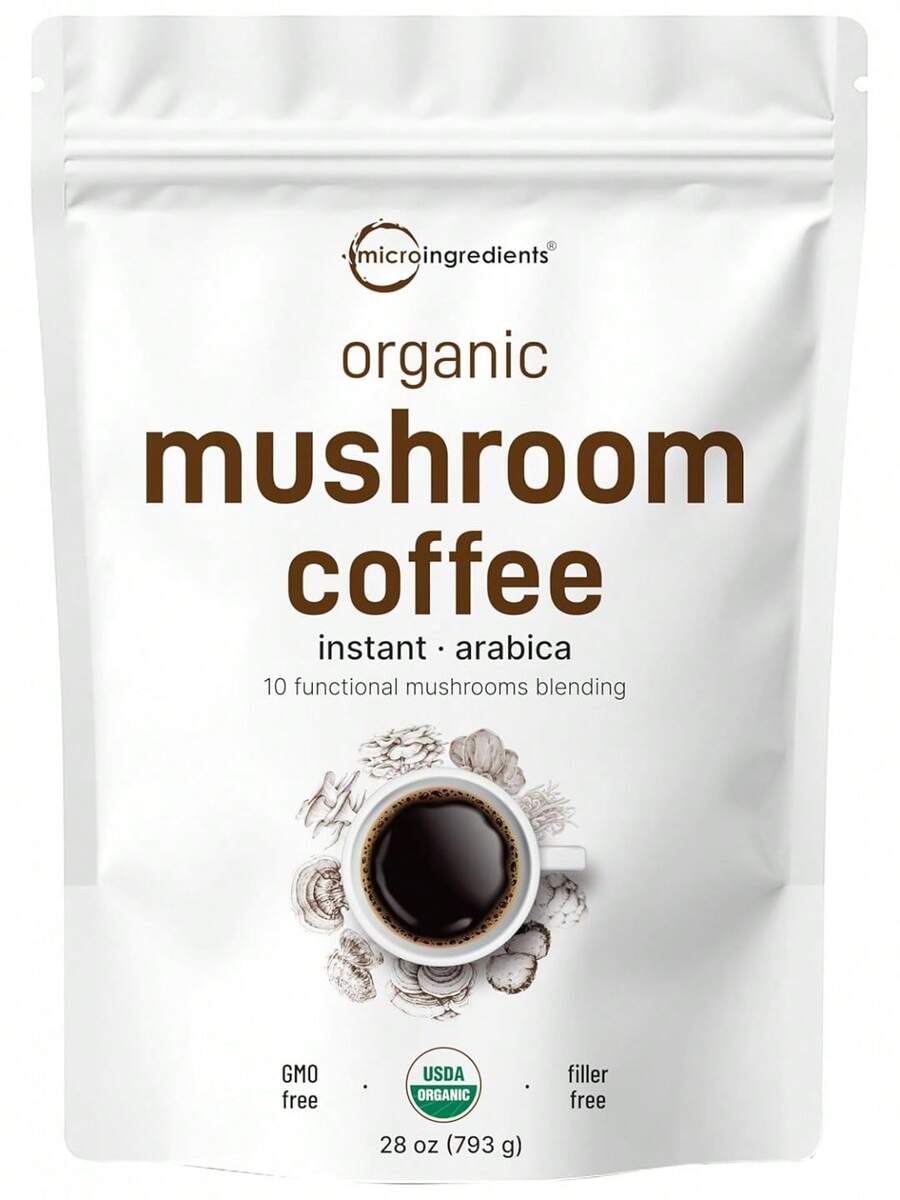 Organic Instant 10 In 1 Mushroom Coffee Powder, 14 Ounce (158 Servings) |   Weight & Immune Support |   Premium Arabica Coffee With Lion's Mane, Chaga, Reishi,& More-HHYD - 28 Ounce (Pack Of 1) - View 1