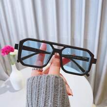 1 件女士复古双框方形眼镜，遮挡阳光眼镜，适合旅行、沙滩配饰