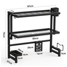 OYAJIA Dish Drying Rack - Over The Sink Dish Drainer Drying Rack With Utensil & Knife Holder, Hooks, Stainless Steel Kitchen Organizers And Storage Solution,83*27*73cm - 黑色 - 查看 11