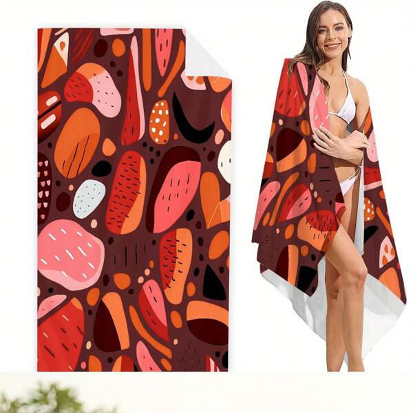 1 toalha de praia/banho com estampa geométrica abstrata, macia e confortável, em cores melada, absorvente de água, de secagem rápida, leve e versátil, ótimo presente para família, amigos, estudantes, uso em todas as estações, piqueniques, camping, academia
