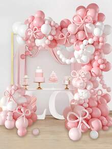 140pcs, Matte White Soft Pink Bow Babe Shower Party Confetti Aluminium Foil Balloon Decorative Set, Fantasy Pink Bow Theme Gender Reveal Party Background Aluminium Foil Confetti Balloon Decoration Arch Set, Perfect For Gender Reveal Party Newborn Party Room Wall Decoration Balloons - Pink Bow - View 6