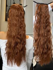 JENNIFER 24 英寸深棕色马尾辫，带发带，缠绕卷曲波浪马尾辫接发，合成夹式接发，优雅适合日常使用发饰（四种颜色可选） - 深棕色 - 查看 13