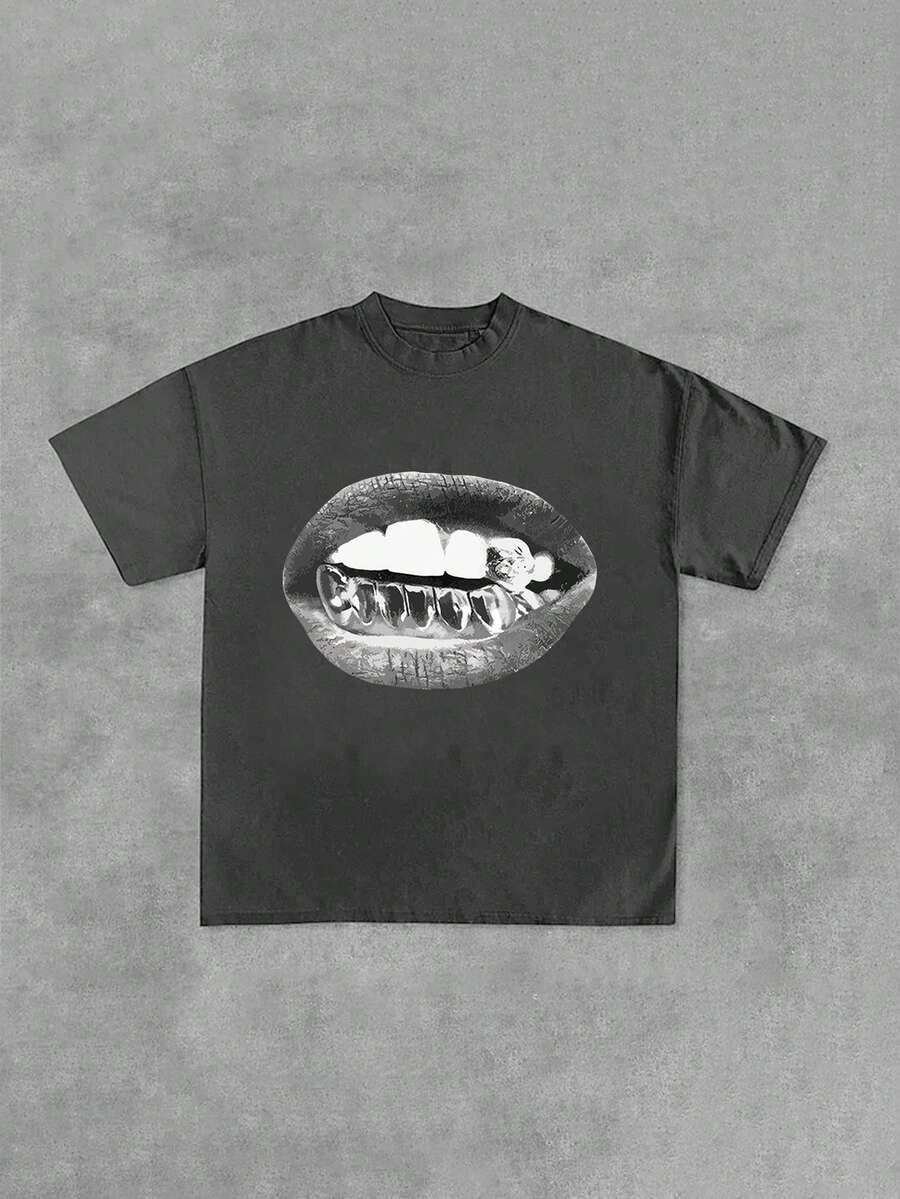 2025 男士夏季休闲圆领短袖T恤带骷髅印花