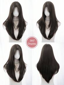 alicegarden 1 款合成耐热长直发假发，带刘海，酷棕色长直发，28 英尺长，纤维制成，自然逼真的假发，适合日常使用 - 棕色 - 查看 6