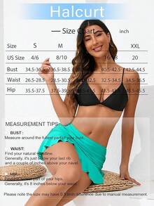 Halcurt Women's Low Waisted Ruched Ruffle Swim Skirts With Hipster Bikini Bottoms Tummy Control Swimsuit - Aqua - View 6