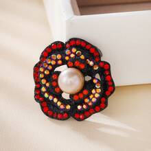 1 件复古合金珍珠水钻花朵胸针、服装、包包、帽子装饰配件 - 紅色 - 查看 8