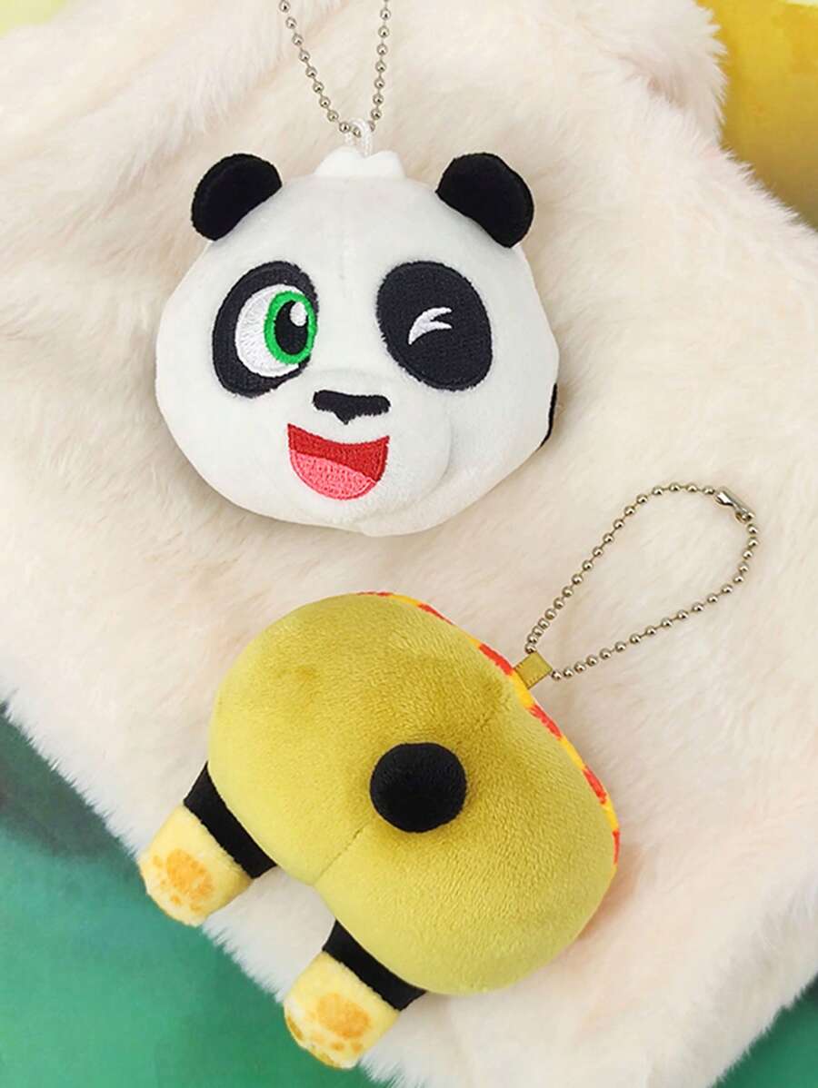 Hasbro Juego de 2 Llaveros de peluche de Kung Fu Panda Po estilo Kawaii (Cabeza + Cola) - Juguetes de peluche miniatura de 3.93 pulgadas | Regalo para cumpleaños | Accesorios lindos