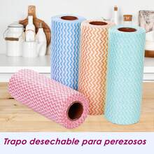 2 Rollos Paños de limpieza desechables, 40 hojas por rollo, no tejidos, toalla de limpieza multiusos para mesa, cocina, sala de estar, dormitorio y baño - 2 Rollos (Naranja+Azul) - Ver 1