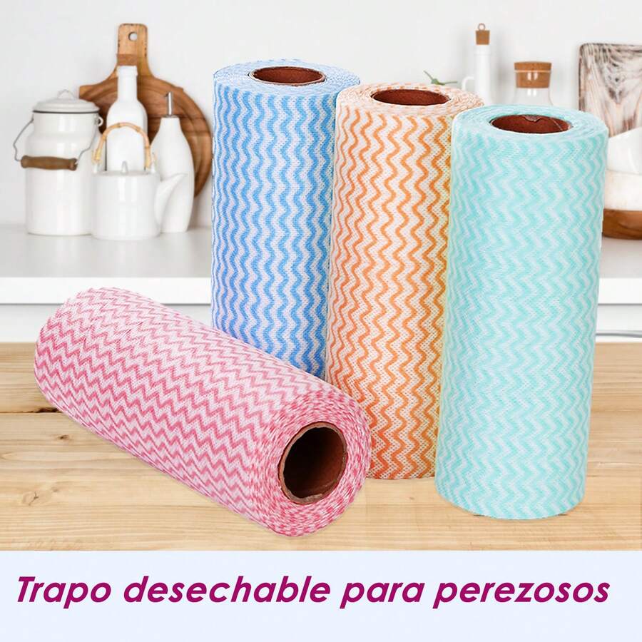 2 Rollos Paños de limpieza desechables, 40 hojas por rollo, no tejidos, toalla de limpieza multiusos para mesa, cocina, sala de estar, dormitorio y baño - 2 Rollos (Naranja+Azul) - Ver 1