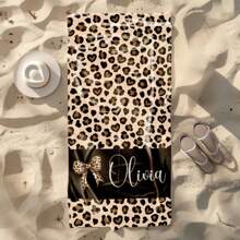 1pc 29″X58″ 31″X71″ Personalized Leopard Beach Towel, Custom Bachelorette Beach Towel, Bridesmaid Gift, Women's Leopard Print Towel, Custom Leopard Beach Towel