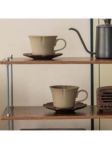 1 pièce Tasse à café en céramique texturée florale de 200 ml avec sous-tasse en bois, tasse à latte de haute qualité, ensemble créatif de tasse et soucoupe à thé, micro-ondes et lave-vaisselle, convient pour la maison, le bureau, le café
