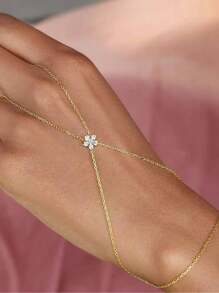 1 pièce Bracelet de doigt floral, bracelet fleur strass design de niche minimaliste pour femmes