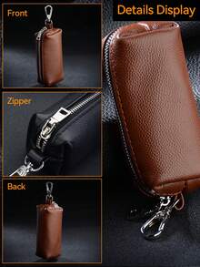 CyberDyer Praktyczna męska torebka na klucze do samochodu z krowiej skóry, duża pojemność, modna damska, uniwersalna torebka na klucze do użytku domowego, zapinana na zamek błyskawiczny