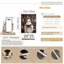 1 件，帆布墙艺术，带框墙艺术，复古书筒阅读鬼魂，万圣节装饰，万圣节海报，万圣节阅读鬼魂，恐怖艺术用于家居装饰办公室装饰浴室装饰客厅装饰卧室装饰，房间装饰，宿舍装饰，卧室装饰，图书馆装饰，学校装饰，返校季万圣节装饰