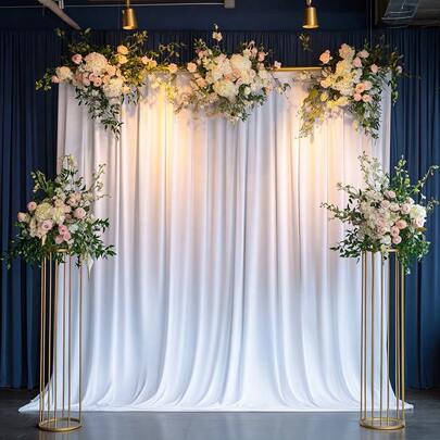 1 Piece Luxurious Elegant White Chiffon Satin Backdrop Curtain - White Polyester Polyester Stretch Fabric, Wrinkle And Fade Resistant - Perfect For Weddings, Parties, Ceremonies And More - Elegant Decoration For Brides, Anniversaries, Birthdays And Engagements