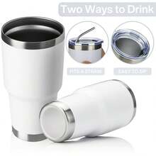 Taza de viaje con aislamiento al vacío de doble pared de 30 oz, vaso de acero inoxidable con tapa, pajita y cepillo para vaso, taza de café aislada con recubrimiento de polvo duradero para bebidas frías y calientes,900ml - Blanco - Ver 4