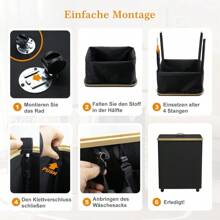 Schwarzer Wäschekorb mit Deckel, 4 Fächer, 145L, Wäschesammler mit 2 herausnehmbaren Wäschesäcken, Reise & Rollen, Wäschekorb, großer Schmutzwäschebehälter, Wäschekorb, Wäschebox, Wäsche