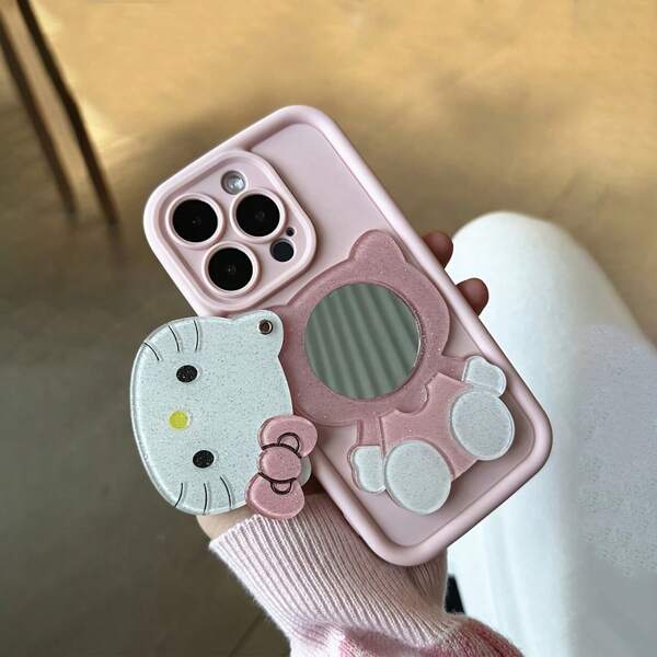 Sanrio 1pc Sanrio Cute Girl Kitty Cat Mirror Shockproof Protective Case
