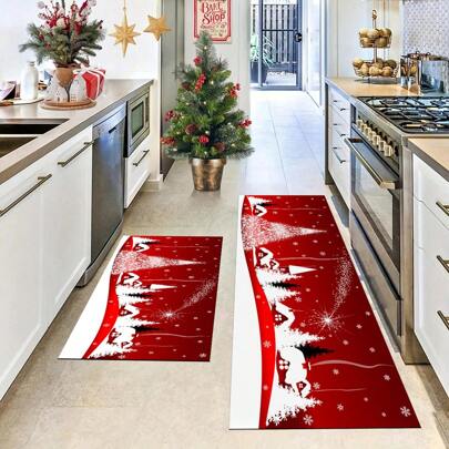 Tapete de cozinha de Natal, 1 peça/2 peças, tapete de cozinha de Natal, decoração de cozinha de Natal xadrez de búfalo vermelho para caminhão de fazenda - banheiro, casa, decoração de Natal interna