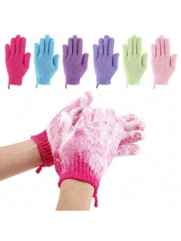 Double-Sided Five-Finger Exfoliating Bath Gloves, Back Scrubbing Gloves, Used To Clean The Back Of The Body, Gently Exfoliate, Suitable For People Who Pursue Smooth Skin. (1 Pair, Random Color)
