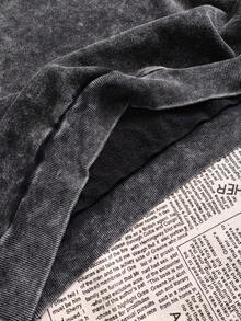 女士秋冬季“23”图案连帽卫衣，略带弹性，修身，水洗做旧，保暖内衬，棉混纺，黑色套头长袖卫衣，休闲日常连帽上衣。 - 黑色 - 查看 5