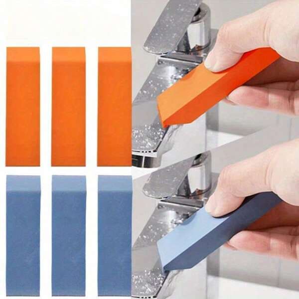 1/2/4 UNIDADES Estropajo de acero inoxidable y descalcificador de vidrio - Borrador de limpieza multiusos para fregadero de cocina, azulejos de baño, tazón del inodoro | Elimina óxido y sarro | Opciones de color naranja/azul (forma rectangular/biselada) | Herramienta de limpieza doméstica resistente