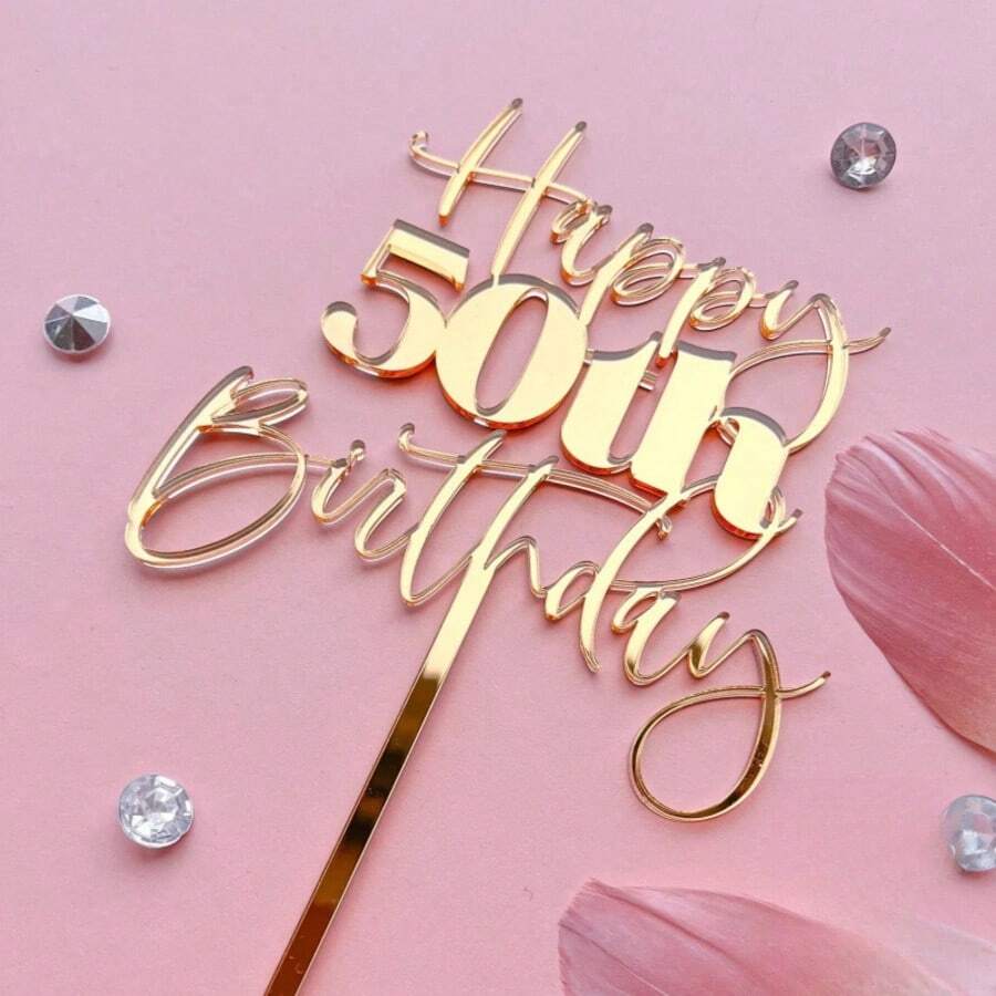 1pc/3pcs/5pcs Gold Happy 18/21/30/40/50/60/70th Birthday Cake Topper Plugin For Birthday Party Cake Decoration Supplies - Gold - View 1