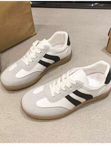 Zapatos casuales de estilo vintage, zapatillas blancas clásicas y versátiles para mujer, zapatos de ocio con contraste de color de patchwork, zapatos cómodos de suela blanda para uso diario, zapatos deportivos para estudiantes y callejeros, zapatos ligeros para caminar al aire libre