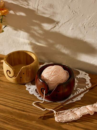 Cirelle 1pc High Quality Carved Intricate Crochet Bowl, Wooden Mesh Bowl, Multipurpose Crochet Yarn Storage Rack With Artsy Advanced Pattern, Home Decor Storage Box, Sewing Supplies, Knick-Knacks Storage, Vintage Bowl, Rama Table Decor