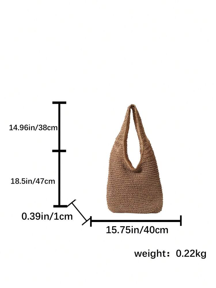 Fashionable Straw Woven Tote Bag For Women, Leisure Style - Khaki - View 8