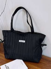 Bolsa de tote de gran capacidad, de unicolor y de pana simple - Negro - Ver 1