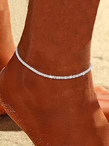 1pc Simple & Elegant Versatile Shimmering Silver Chain Anklet, Suitable For Daily, Vacation, Party Outfits