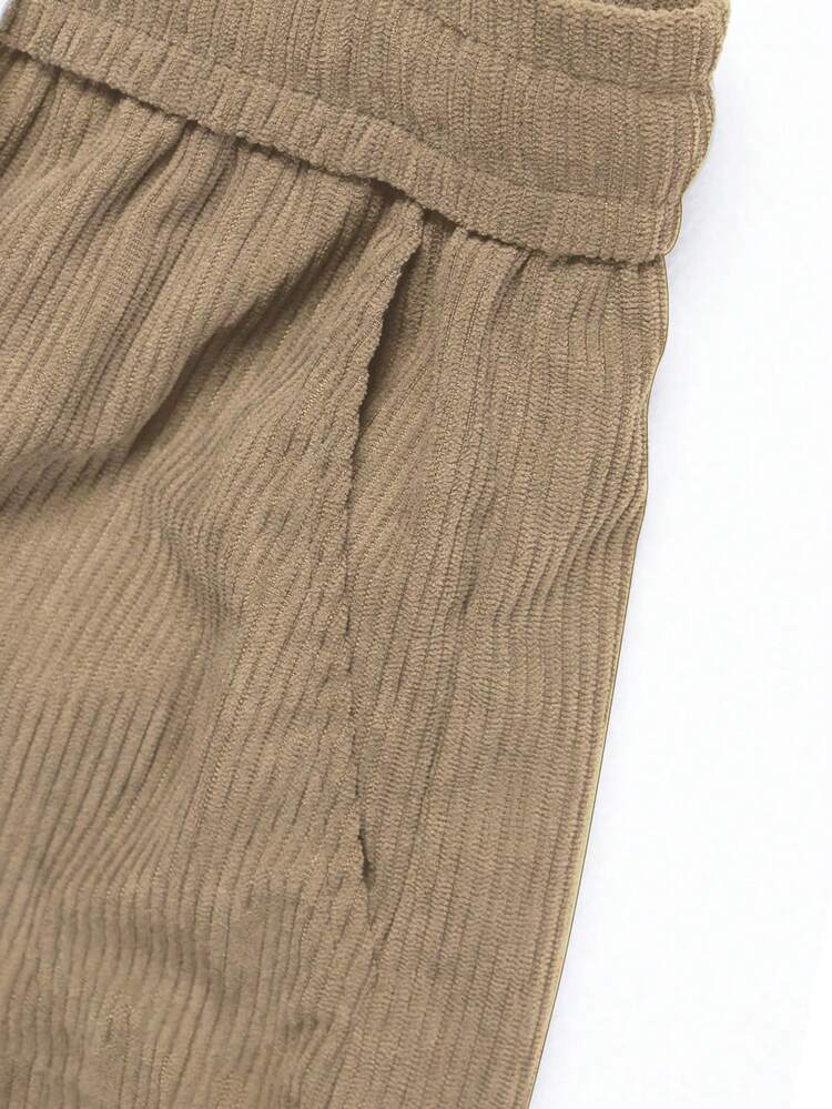 Pantalones rectos informales de hombre de pana estampada, holgados y versátiles para primavera y otoño - Caqui - Añade 4
