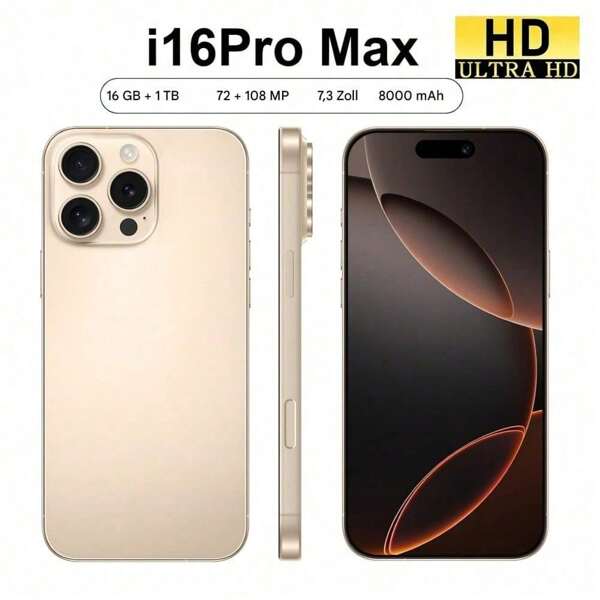 En stock | Le modèle phare haut de gamme i16Pro Max offre une expérience visuelle immersive grâce à son grand écran de 7,3 pouces. Équipé d'une combinaison de caméras HD de 72 et 108 MP, il capture les plus beaux moments de la vie. 16 Go de RAM et 1 To de stockage garantissent une lecture fluide et sans décalage, vous permettant de stocker de grandes quantités de données à volonté. La batterie de 6800 mAh assure une longue autonomie. Différents coloris te ndance sont disponibles pour répondre à tous les besoins. C'est le premier choix des utilisateurs privilégiant la qualité et la performance.
