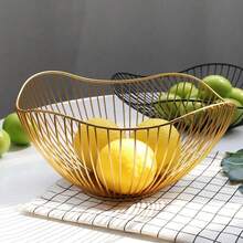Wire Fruit Basket Gold Fruit Bowl For Kitchen Counter Wave Fruit Basket Serving Bowl Wire Fruit Dish For Fruits And Veggies - A2 - 查看 1