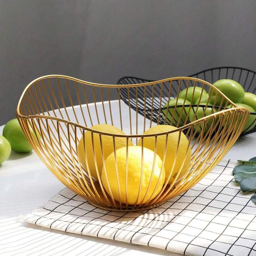 Wire Fruit Basket Gold Fruit Bowl For Kitchen Counter Wave Fruit Basket Serving Bowl Wire Fruit Dish For Fruits And Veggies - A2 - 查看 1