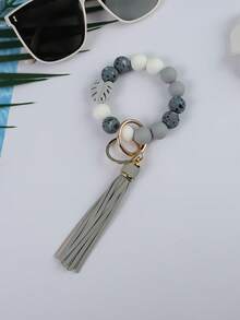 1pc Fashionable Boho-Style Silicone Beaded Keychain - Attractive Leaf Pendant & Colorful Tassel Decor - Perfect Spring/Summer Accessory Gift For Women Car Accessories Bag Charm School Cute Goth Y2k Bag Lanyards With Id Holder Car Accessories Bag Charms Christmas - Multicolor - View 17