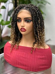 9*6 Lace Wig Braided With Curly Hair Synthetic Fiber Heat Resistant 14 Inch Short Braided Wig For Summer For Women