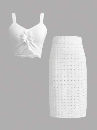 Ensemble 2 pièces femme de couleur unie, tenue décontractée sexy avec découpes et côtes, fente, pour plage, resort, jardin, dîner, été