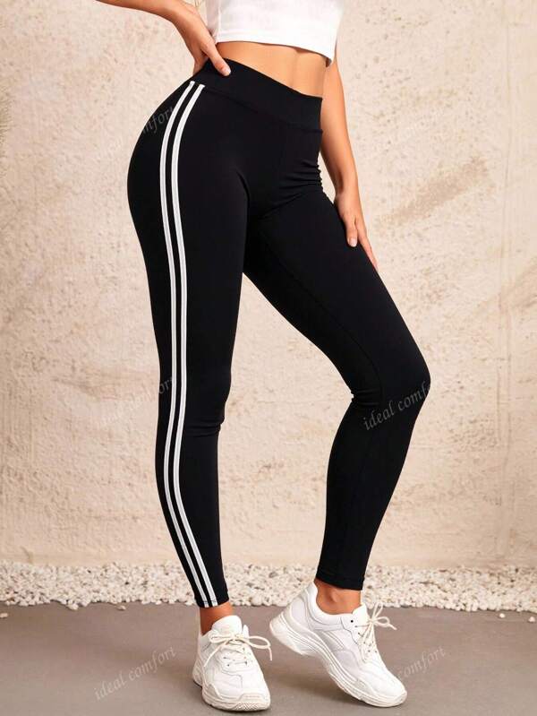 Leggings de cintura alta com listras laterais contrastantes