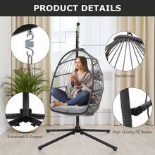 Foldable Hanging Egg Chair Swing Chair With Stand - Grey - View 4