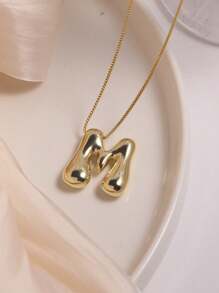 1 pieza Collar con colgante de letra inicial de globo burbuja de letra del alfabeto chapado en oro de cobre grueso personalizado para mujeres y hombres, joyería de moda