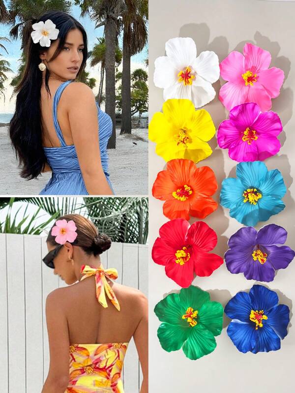10 pinzas para el cabello con flores hawaianas, pinzas para el cabello de flores artificiales para mujeres, pinzas para el cabello de plumeria, adecuadas para fiestas de vacaciones en la playa, accesorios para el cabello con flores tropicales de verano, fiestas de bodas, regalos de vacaciones para niñas, regalos para el día de la madre, pinzas de garra planas, pasadores para el cabello, ganchos para el cabello