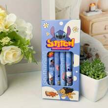 Disney Set de 6 bolígrafos de punta retráctil con diseño de Stitch, color negro, lindos, de gran capacidad, de secado rápido, como regalo escolar, papelería de cumpleaños, útiles escolares, vuelta al cole
